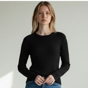 August Silk Black Long Sleeve Knit Top Size Large 100% Silk
